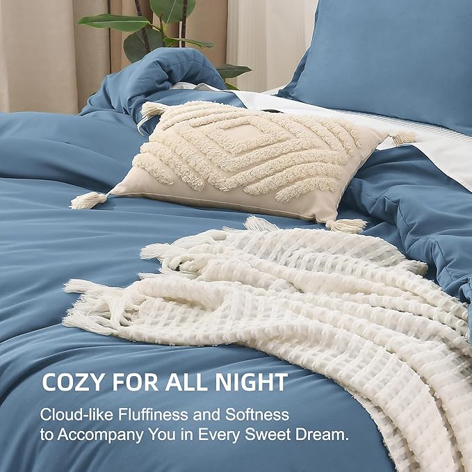 Litanika Comforters Twin XL Size Ocean Blue, 2 Pieces Lightweight Solid Bedding Set & Collections, All Season Fluffy Bed Set (68x92 Inches Comforter & 1 Pillowcase)