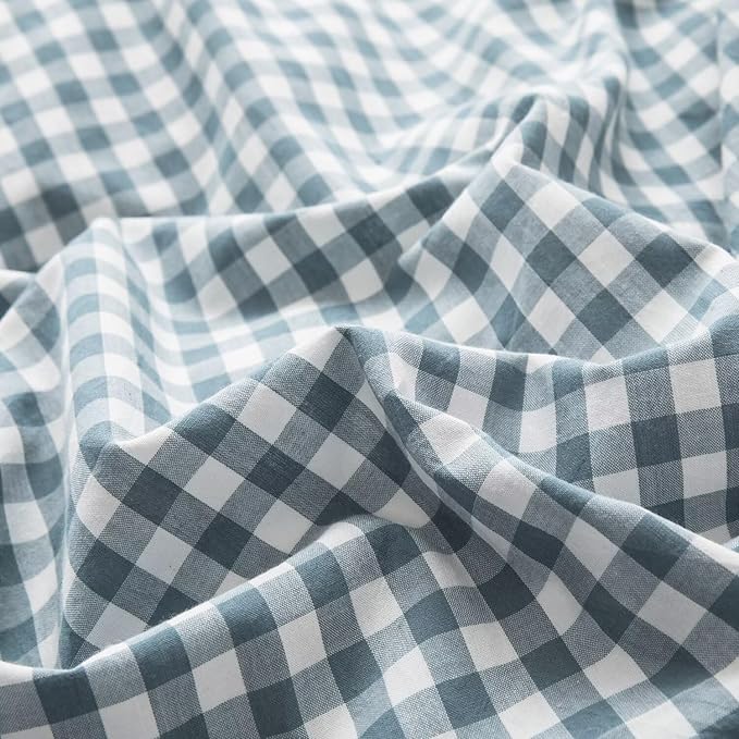 mixinni Blue Gingham Comforter Set King, Plaid Comforter Set 3 Pieces 1 Blue Grid Comfoter with 2 Pillow Cases for All Seasons, Soft Fluffy Modern Grid Pattern Printed Bedding-King Size