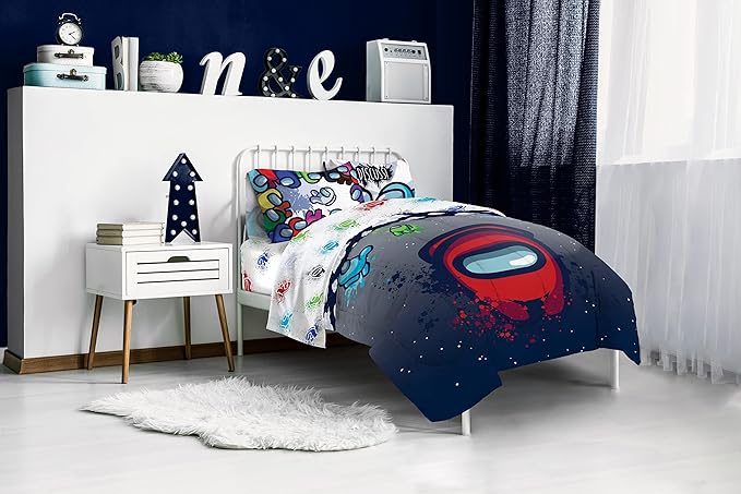 Jay Franco Among Us Space Splatter 5 Piece Full Size Bed Set - Includes Comforter & Sheet Set - Super Soft Fade Resistant Microfiber (Official Among Us Product)