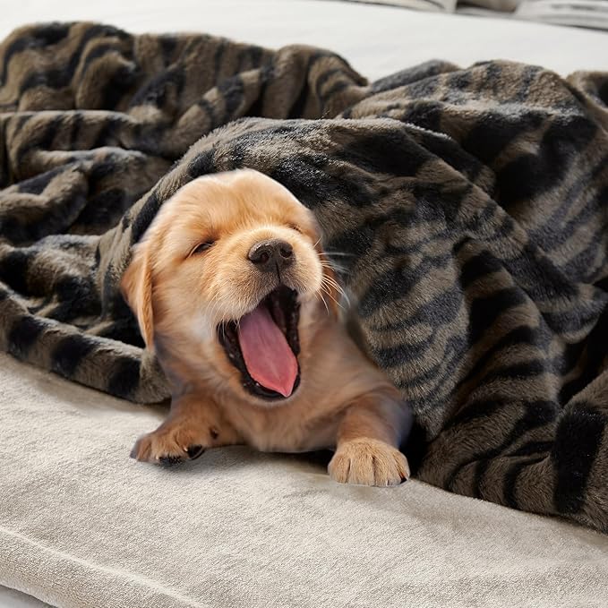 JONIYEAR Soft Fluffy Tiger Print Faux Rabbit Fur Blanket Twin Size 60" x 70",Oversized Luxury Decorative Cozy Shaggy Fuzzy Blankets,Reversible Warm Animal Printed Blanket for Women Winter,Brown Coffee