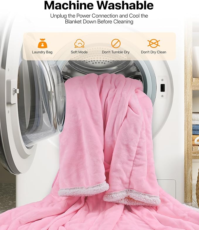 Portable Heated Blanket - Wearable Heated Blanket Throw with Foot Pockets, Sleeves Flannel Sherpa Wearable Blanket 8 Heating Levels & Timer Snuggle Blankets for Home Office-50*70" Pink Robes for Women