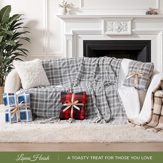 Electric Heated Blanket Queen Size, Dual Control Fast Heating Sherpa Blanket, 8 Heating Levels & 10 Hours Auto Off, Machine Washable with ETL & FCC Certified, Grey Plaid