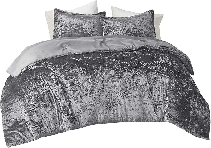 Comfort Spaces Juliette Luxe Comforter Set Velvet Lush with Soft Brushed Microfiber Reverse, All Season Cozy Velvet Bedding Sets, Fluffy Comforter Bed Set, Matching Sham, Grey Twin/Twin XL 2 Piece