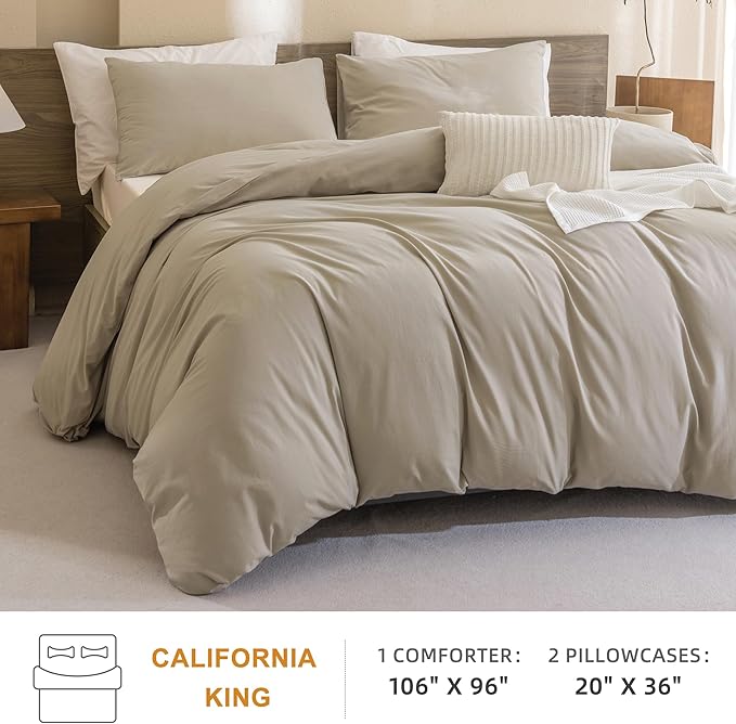 CozyTide California King Comforter Set (106×96 Inch),Cotton Linen Feel Textured Comforter Set,Lightweight Fluffy Cal King Bedding Comforter Set 3 Pieces