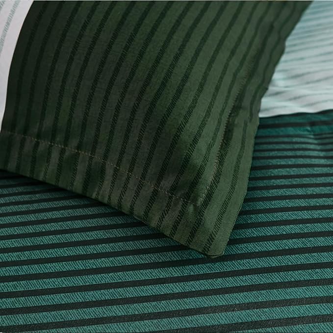 Anibedding Dark Green Comforter Set Queen, 7 Piece Green Striped Bed in a Bag, Soft Microfiber All Season Bedding Set with Comforter, Sheets, Pillowcases & Shams