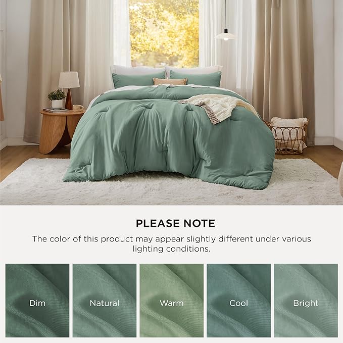 Bedsure Super King Comforter Set, Sage Green Soft Prewashed Bedding for All Seasons, 3 Pieces GentleSoft™ Bed Set, 1 Lightweight Comforter (120"x120") and 2 Pillowcases (20"x36")