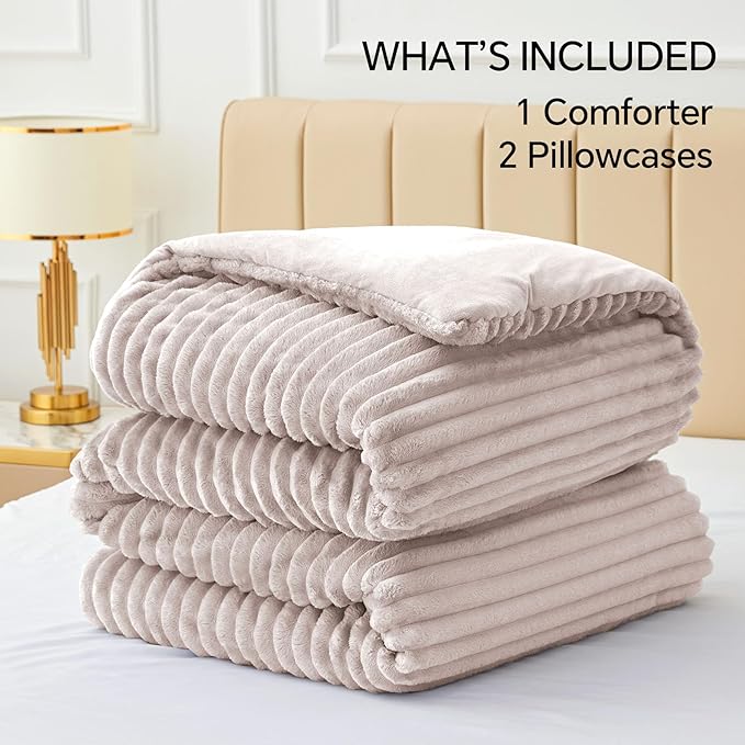 BEDELITE Fleece Queen Comforter Set -Super Soft & Warm Fluffy Lotus Pink Bedding, Luxury Fuzzy Heavy Bed Set for Winter with 2 Pillow Cases
