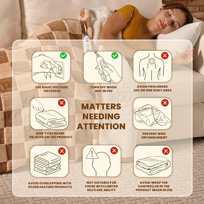 Bearhug Heated Throw Blanket 50" × 60", Electric Blanket Reversible Brown Plaid Sherpa, 4h Auto-Off Timer & 6 Heating Levels, Reversible Heated Throw, ETL Certified, Machine Washable, Gift Box