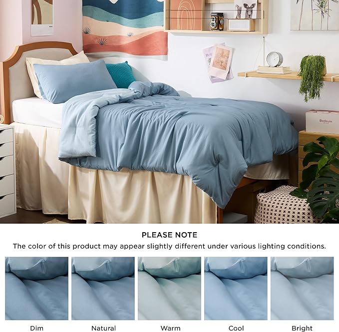 Bedsure Twin/Twin XL Comforter Set, Mineral Blue Soft Prewashed Bedding for All Seasons, 2 Pieces GentleSoft™ Bed Set, 1 Lightweight Comforter (68"x88") and 1 Pillowcase (20"x26")