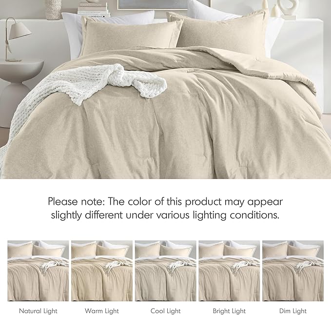 Twin/Twin XL Size Comforter Set, Lightweight Neutral Soft Bedding for All Seasons, 2 Pieces Chambray Print Solid Farmhouse Bed Set, Comforter & Sham