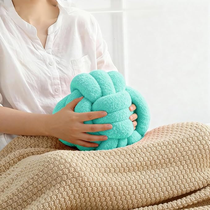 Knot Pillow Ball Plush - Decorative Throw Pillows for Bed Relieve Stress, Round Knot Cushion for Sofa Decor Pet Toy, Teal 8 inch