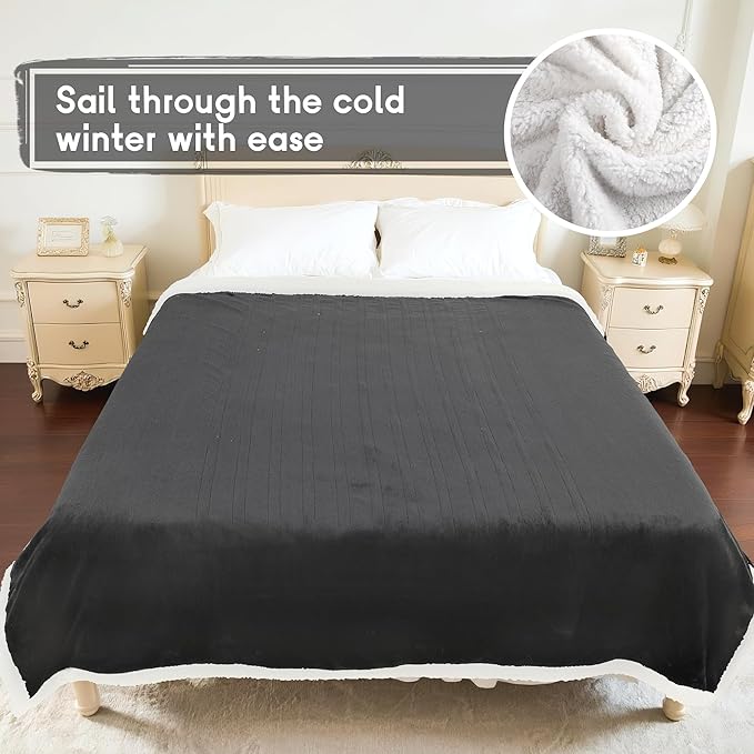 Heated Blanket Electric Blanket Full Size 72''x84'' with 9 Heating Levels, 1-10 Hour Auto Shut Off, Machine Washable, Flannel & Sherpa Soft Warming Blanket for Couch, Bed, Office - Dark Grey