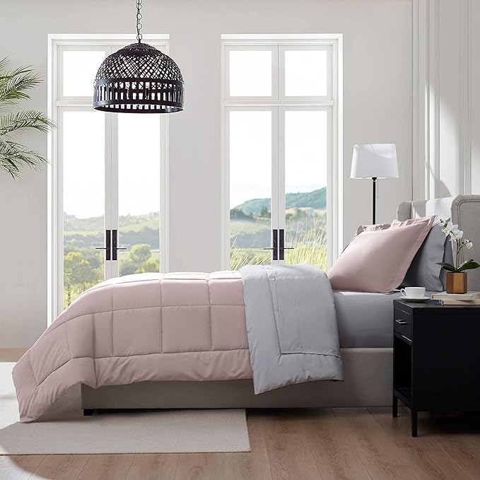 Nestl 5 Piece Twin XL Comforter Set – Blush Pink Reversible Bed in a Bag – Complete Twin XL Size Bedding Set with Sheets, Pillowcase and Sham