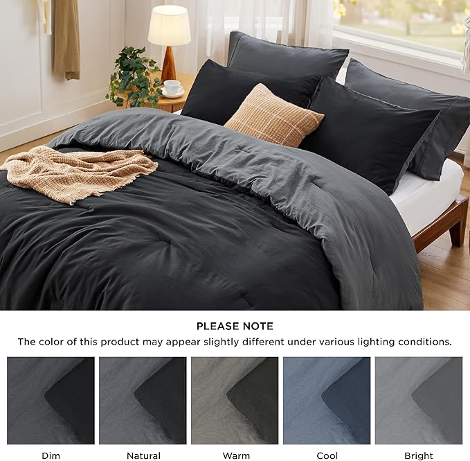 Bedsure King Comforter Set, Black Grey Soft Prewashed Bedding for All Seasons, 3 Pieces GentleSoft™ Bed Set, 1 Lightweight Comforter (104"x90") and 2 Pillowcases (20"x36")