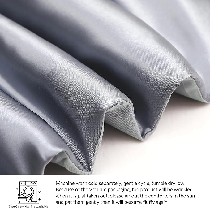 Whale Flotilla 3-Piece Reversible Silky Soft King Size Comforter Bedding Set, Luxurious Satin Comforters Oversized with 2 Satin Pillowcases, Lightweight Duvet for All Seasons, Grey