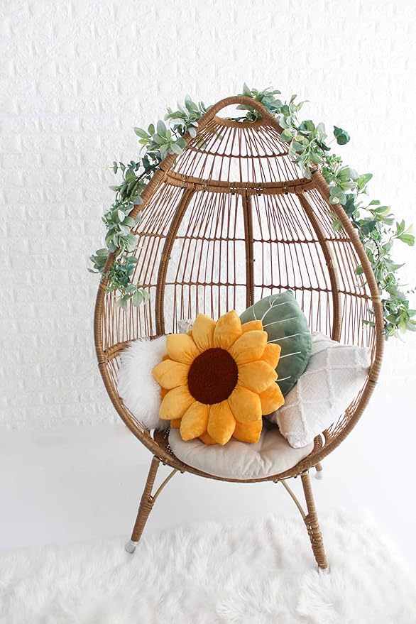 Green Philosophy Co. Flower Pillow, 3D Sunflower Shaped Decorative Throw Pillow - Soft Plush Cushion for Bed and Couch, Cute Boho & Cottagecore Home Decor Accent, Golden Yellow