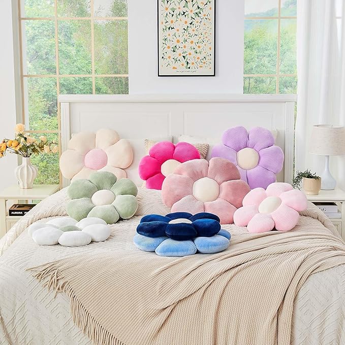 Lavender Flower Pillow, 17.7" Cute Flower Shaped Floor Pillow, Aesthetic Floral Plush Daisy Decorative Throw Pillows for Bed Sofa Couch