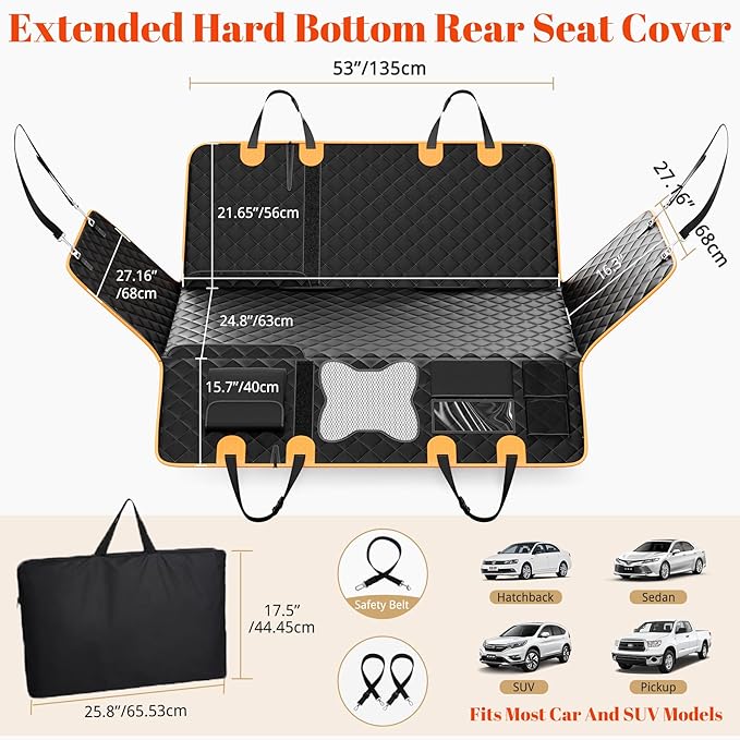 Back Seat Extender for Dogs - Anti-Scratch & Waterproof Backseat Protector, 600D Upgraded Material Pet Hammock with Mesh Window, Easy to Clean Dog Bed for Car, SUV, Truck,Orange
