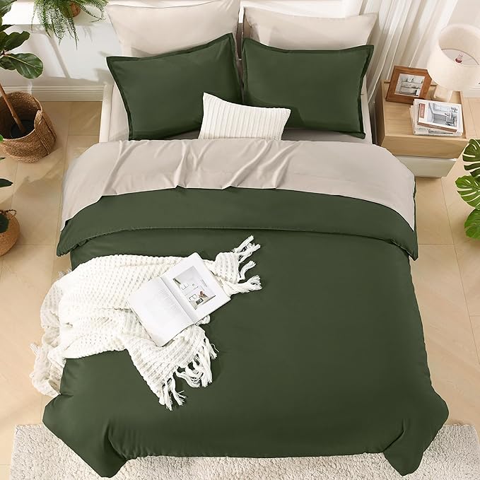 Litanika Comforter King Size Set Olive - 7 Pieces Bed in a Bag King Beddding Comforter Sets, Plain Lightweight Bed Set with Comforter, Sheets, Pillowcases & Shams