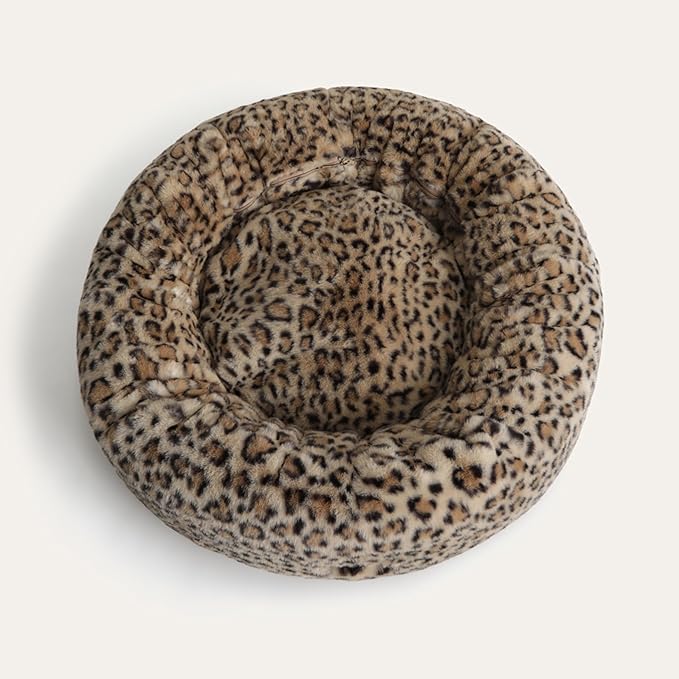 UnHide Floof Pet Bed - Large (35" x 12") - Extra Soft Dog Bed - Removable Faux Fur Cover - Machine Washable - Helps Ease Pet Anxiety & Provides The Perfect Sleep - Leopard