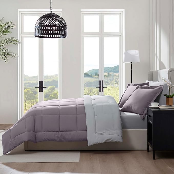Nestl 7 Piece King Comforter Set – Dusty Purple Reversible Bed in a Bag – Complete King Size Bedding Set with Sheets, Pillowcases and Shams