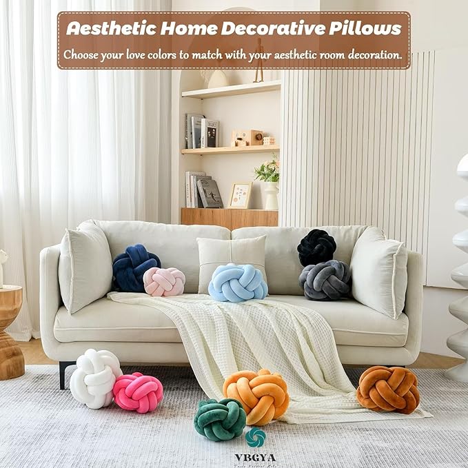 Knot Pillow Ball, Soft Home Decorative Throw Pillows Cushion, Round Changeability Knotted Pillows, Modern Home Handmade Cushions for Bedroom, Sofa, Couch (8 Inch, Caramel)