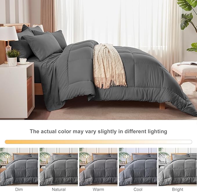 Newspin Twin XL Comforter Set Grey - Bed in a Bag Twin XL Size 5 Pieces, All Season Bed Set, Fluffy Comforter Set with Sheets, Sheet Set Quilt Blanket, Pillowcases & Shams