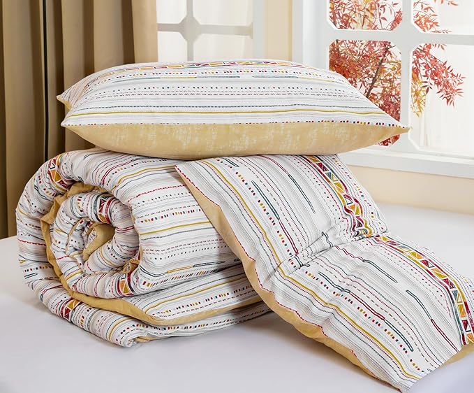 SLEEPBELLA Comforter King Size, 600 Thread Count Cotton Yellow Boho Pattern Light Yellow Reversible Comforter Set,Down Alternative Bedding Set 3Pcs(King, Yellow Boho)