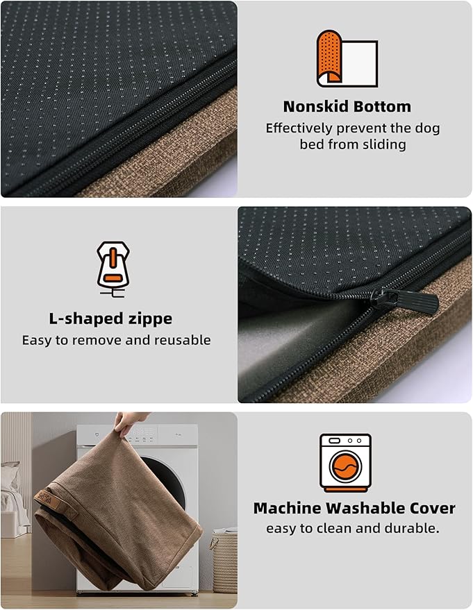 Sytopia Indestructible 42 Inch Orthopedic Waterproof Dog Crate Bed chew Proof for Extra Large Dogs, Removable Washable Cover, Egg Crate Foam Mat, Suitable for Dogs Up to 100 Lbs, Brown
