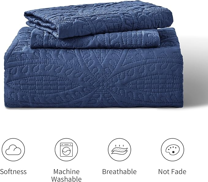 Love's cabin Quilts for Queen Bed Navy Blue Bedspreads - Soft Bed Summer Lightweight Bedspread Comforter - Modern Style Coin Pattern Coverlet for All Season - 3 Pieces (1 Quilt, 2 Pillow Shams)