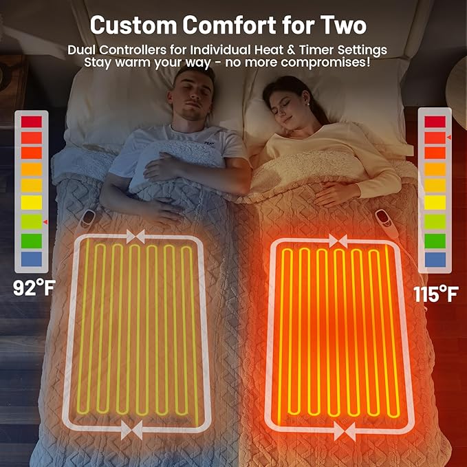 Heated Blanket Electric Twin Size - 62"x84" Electric Blanket with 9 Heat Levels and 1-10 Hours Timer, Soft Jacquard Fleece & Sherpa Washable, Great Gift Idea - Beige