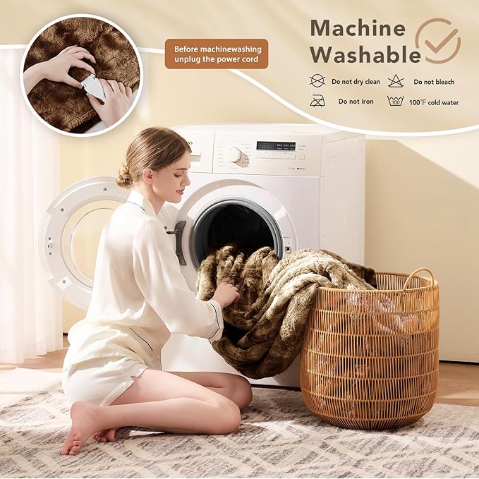 Homemate Electric Heated Blanket Twin Size - 62"x84" Heating Blanket Twin Size 1/2/4/6/8 Hours Auto-Off 10 Heat Level Over-Heat Protection Luxury Faux Fur Sherpa ETL Certification