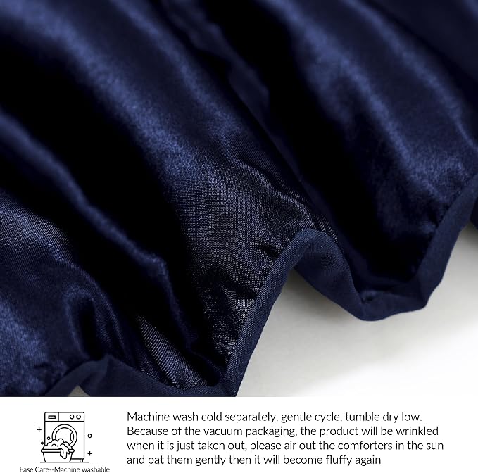 Whale Flotilla 3-Piece Reversible Silky Soft Queen Comforter Bedding Set, Luxurious Satin Comforters Full Size with 2 Satin Pillowcases, Lightweight Duvet for All Seasons, Navy