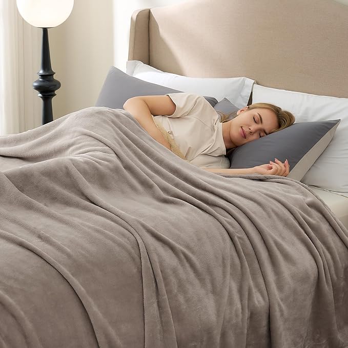 Hansleep Fleece Mocha Brown Full Blanket, Super Soft Flannel Fuzzy Plush Cozy Blanket for All Seasons, Mocha Brown, Full 84x90 Inches