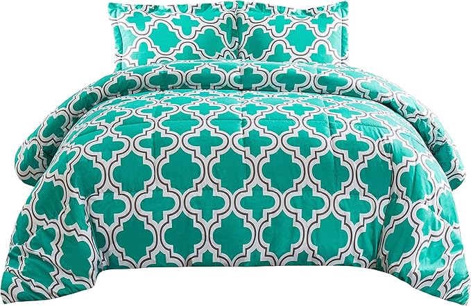 Superior Trellis Comforter Set with Pillow Shams, Luxurious & Soft Microfiber with Down Alternative Fill, Contemporary Geometric Trellis Design - Twin/Twin XL Bedding Set, Teal
