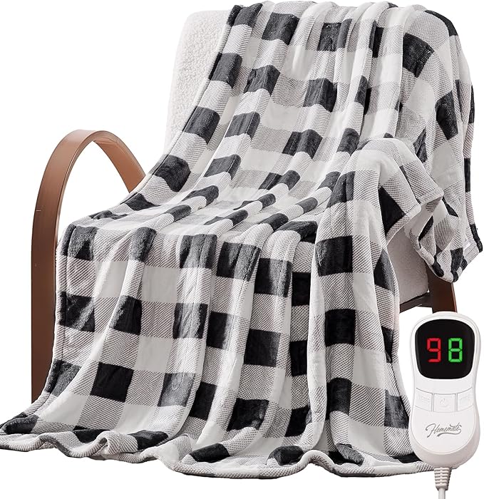 Homemate Electric Blanket Heated King Size - 100“x90“ Ultra Soft Cozy Flannel Heating Blanket with 10 Fast Heat Levels 8 Hours Auto Off Over-Heated Protection ETL Certification Keep Warm in Home