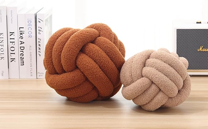 Petrella Knot Pillow Throw Pillows Ball Round Throw Pillows Home Decor Cushion Decorative Aesthetic Khaki 8inch