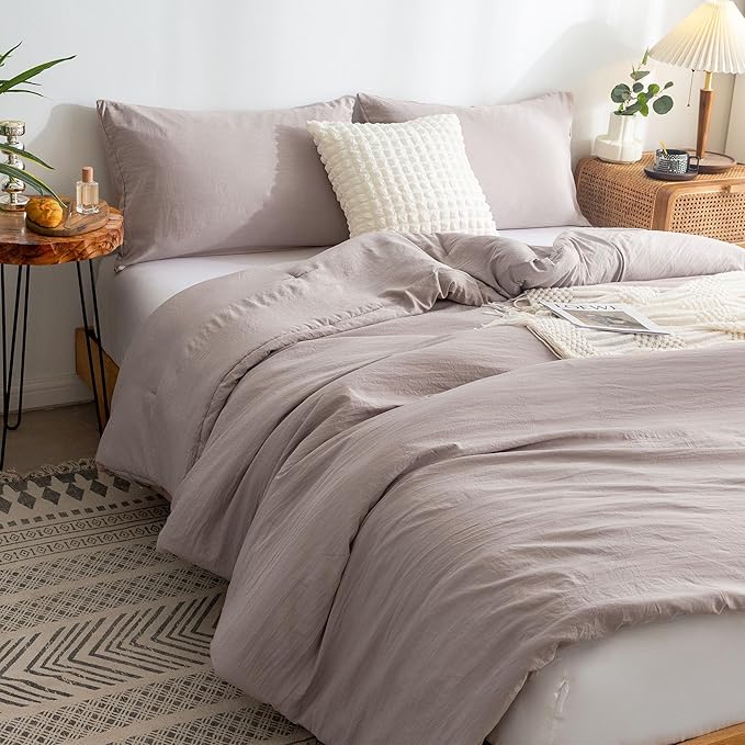 Ultra-Soft Cozy King Bedding Comforters Sets Bed, Solid Lightweight All Seasons Warm Fluffy Washed Cotton Microfiber,1 Bed Down Alternative Conforter & 2 PillowSham (King/California King Beige Brown)