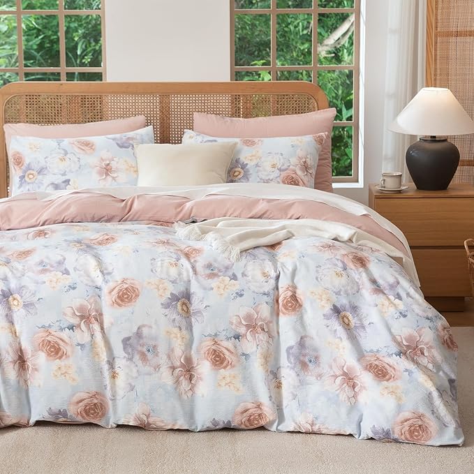 Queen Floral Comforter Set Soft Cute Floral Bedding Comforter Sets Garden Style Flower Print Botanical Flowers Comforter Set for All Seasons 1 Comforter and 1 Pillowcases