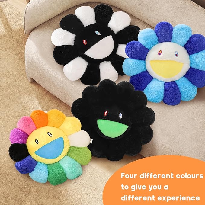 Flower Pillow,Flower Shaped Throw Pillow,Cute Smiley Face Floor Cushions,Colorful Sunflower Plush Pillows,Cute Plushie Room Decor,Valentines Day Decorative Pillows for Bedroom,Sofa,Dorm (Blue,23.6In)