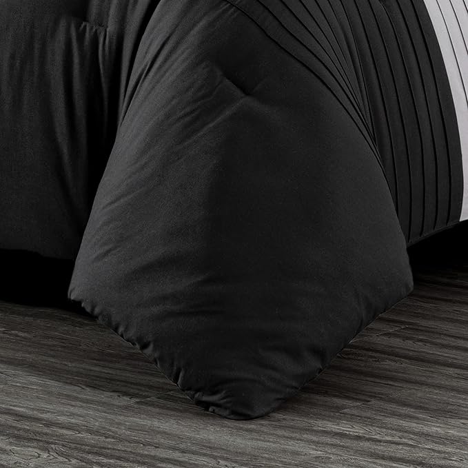 Chezmoi Collection Briar 7-Piece Queen Bed in a Bag - All Season Lightweight Microfiber Comforter Set - Includes Sheets & Shams - Red/Black/Gray Pleated Stripe Design