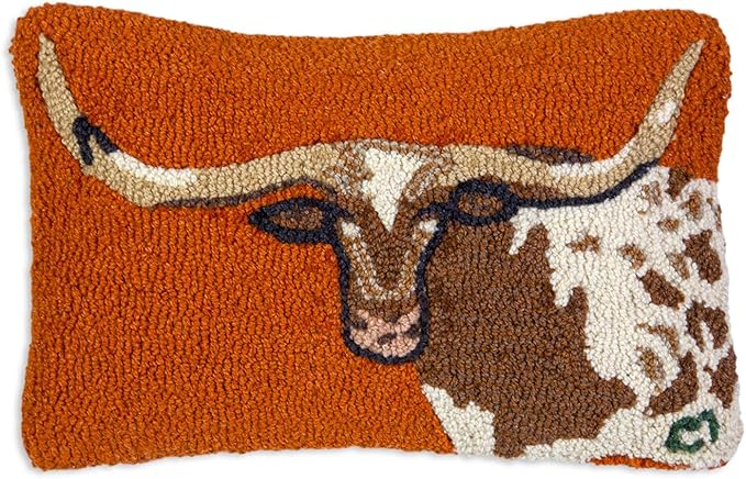 Chandler 4 Corners Artist-Designed Longhorn Hand-Hooked Wool Decorative Throw Pillow (12 in x 18 in) Western-Themed Pillow for Couches & Beds-Easy Care, Low Maintenance Country Western Decor for Home