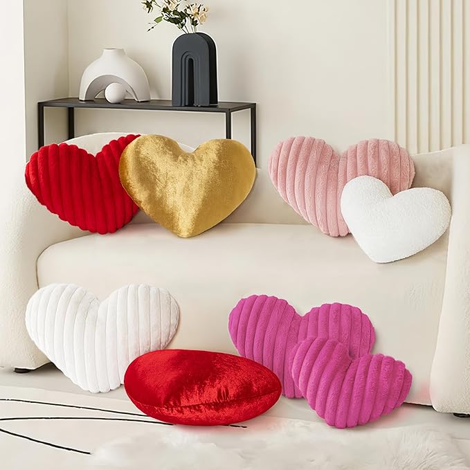 AELS Heart Shaped Pillow, Set of 2, Heart Decorative Throw Pillows, Faux Fur Love Pillows 20 & 16 Inches, Valentines Day Cute Decorations, Wedding Decor, Living Room Bedroom Nursery Decor, Hot Pink