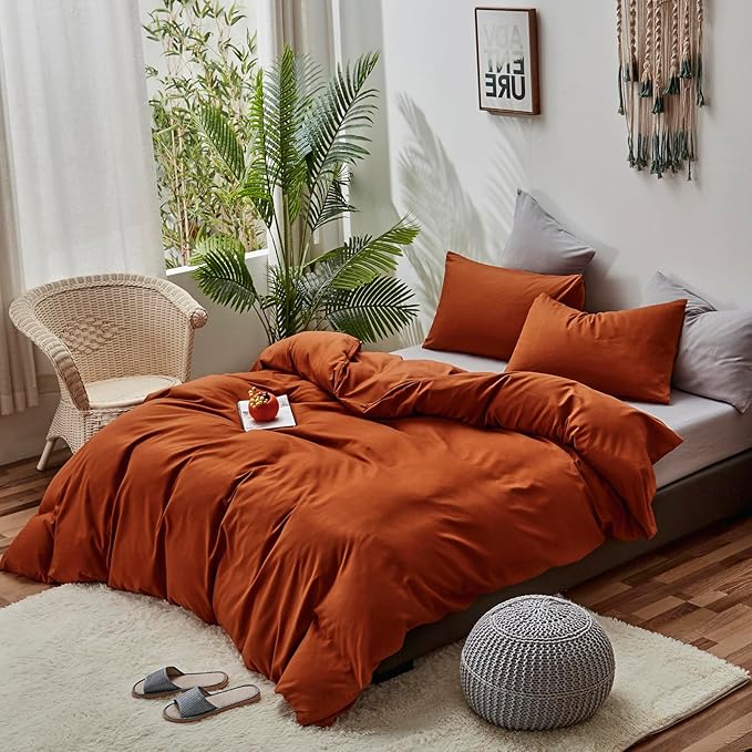 CLOTHKNOW Burnt Orange Comforter Full Size 3Pcs Terracotta Bedding Comforter Sets All Season Soft Rust Comforters Caramel Comforter with 2 x Pillowcases