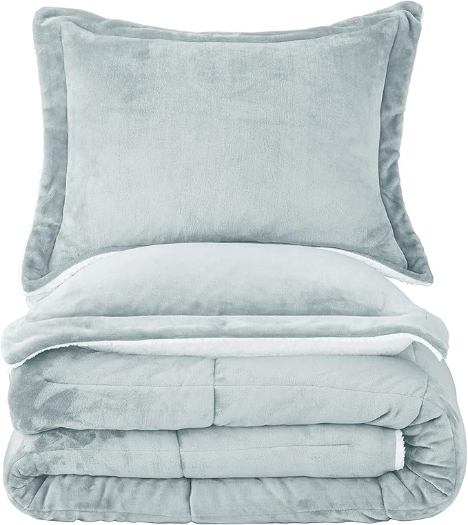 Seward Park Silver Grey Sherpa Comforter Set Full Queen Size, All Season Soft Warm Fleece Fall Blanket, Winter Bedding Sets with 2 Pillow Shams