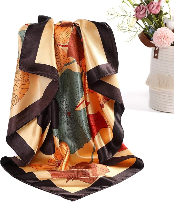AWAYTR 35” Satin Large Square Head Scarves - 4PCS Silk Like Neck Scarf Hair Sleeping Wraps Satin Silk Scarfs for Women
