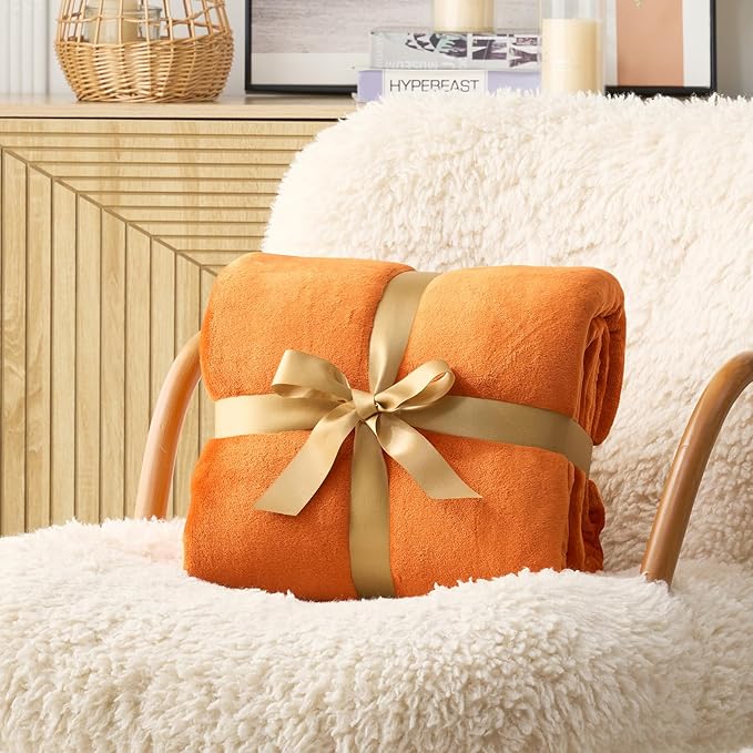 Hansleep Fleece Orange Throw XL Blanket, Super Soft Flannel Fuzzy Plush Cozy Blanket for All Seasons, Orange, Throw XL 50x70 Inches