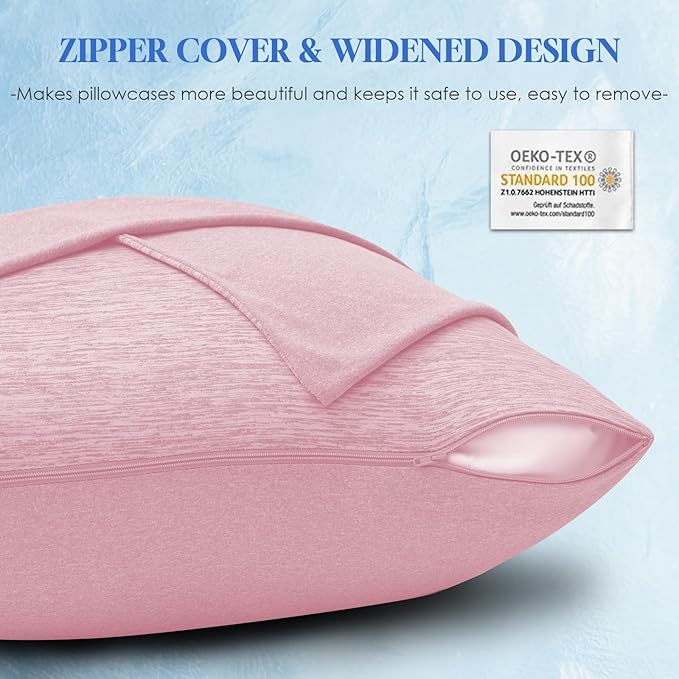 CHOSHOME Cooling Pillow Cases Zipper Pillow Covers Q-Max > 0.45 Zippered Pillowcases for Hot Sleepers, Soft, Breathable, Skin-Friendly, 2 Pack (King, 20"x36", Pink)