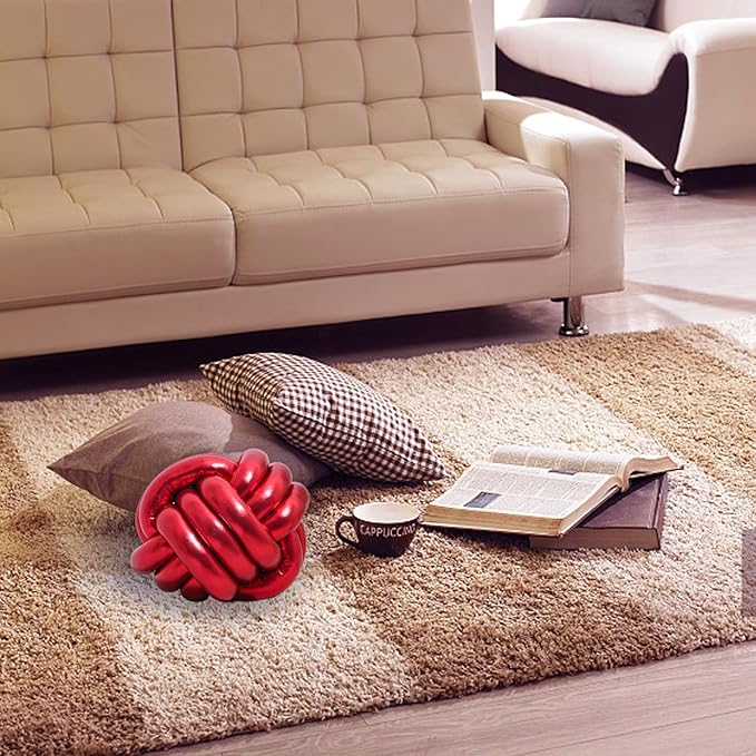 FQQWEE Soft Knot Ball Pillows, Handmade Knotted Ball Throw Pillow, Woven Round Throw Pillow, Gold Knot Pillow, Plush Throw Pillows for Home Room Sofa Couch Bed(Red)