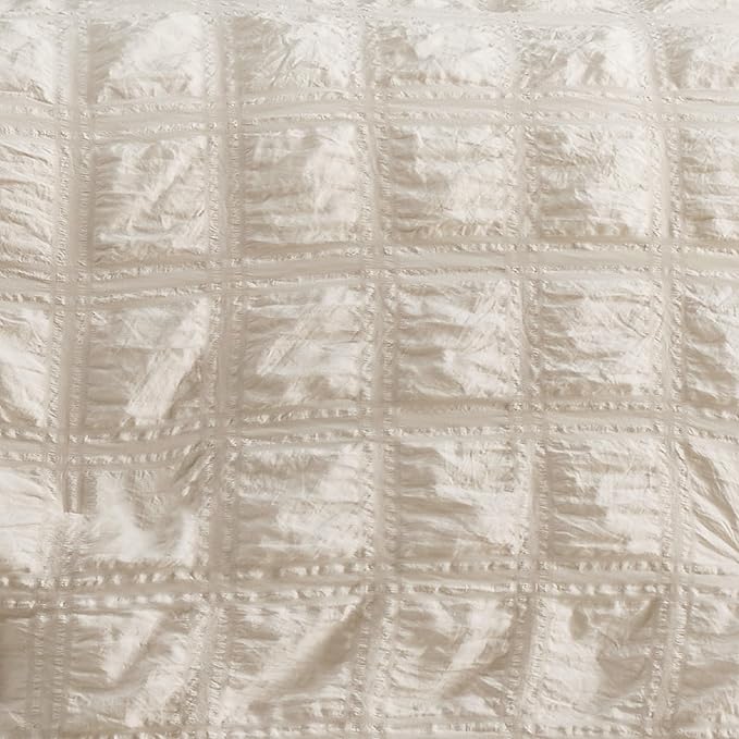 Bedsure Bed in a Bag Full - 7 Pieces Plaid Seersucker Bedding Comforter Sets, Soft Lightweight Beige Boho Bed Set with Comforters Full Size, Sheets, Pillowcases & Shams